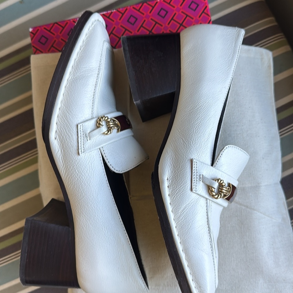 Tory Burch Perrine Heel Loafer 55mm New Ivory 104 Size 8 - Picture 9 of 13